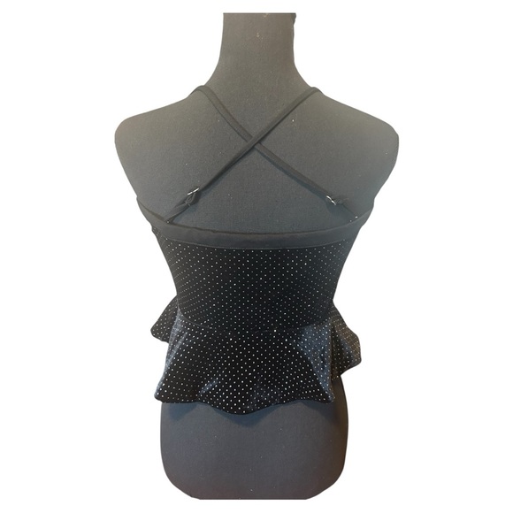 NWOT H:ours Saville Top Black Glitter Lace Up - Picture 2 of 6